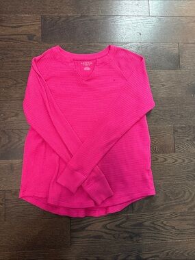 American Eagle Outfitters Hot Pink V-Neck Waffle Knit Sweater